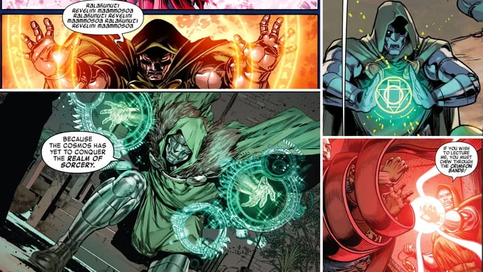 Collage de paneles de comics donde aparece el Doctor Doom